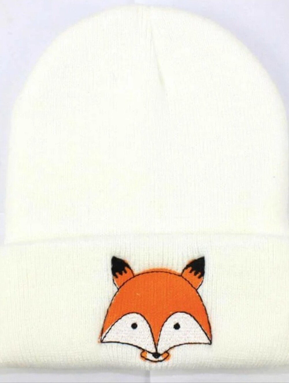 Fox Embroidery Cuffed Cap Beanie Kid's White multi New